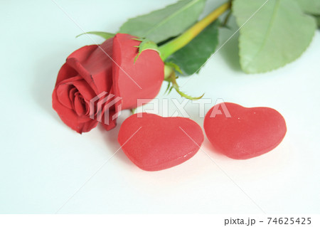 rose and two red hearts on white background.concept of love rose and two red hearts on white background.concept of love 74625425