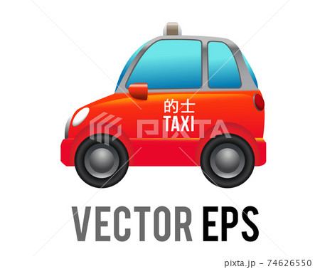Vector side of hong kong red city taxi car icon with gradient blue window 74626550