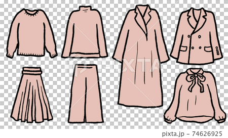 日常のシンプルなワードロープのイラスト素材セット　ピンクベージュ 74626925