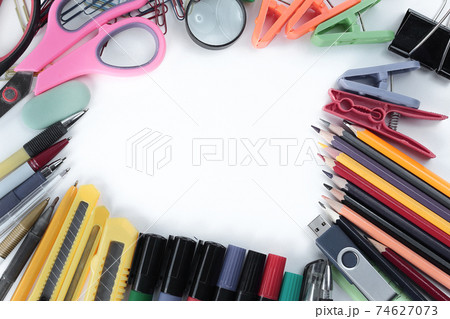 frame of office supplies on white background .photo with copy space 74627073