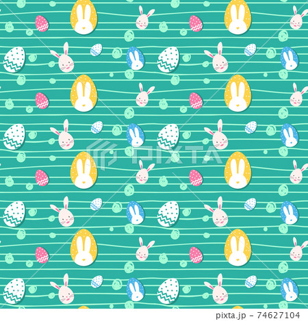 Colorful Easter egg and bunny seamless pattern 74627104