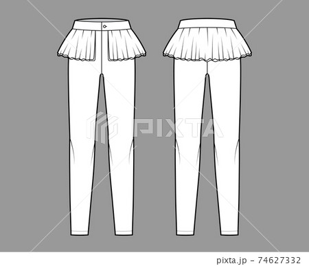 Pants peplum technical fashion illustration with extended low waist, rise, full length, 2 layer frilled skirt bottom 74627332