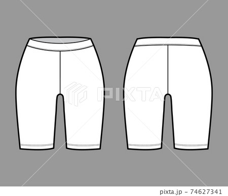 Bike shorts technical fashion illustration with low waist, rise, thigh length. Flat sport training pants casual trousers 74627341