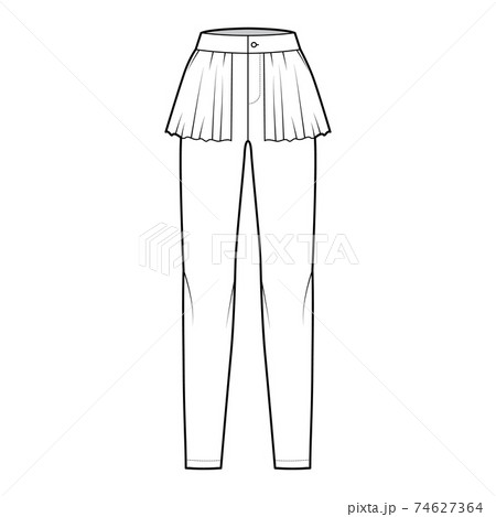 Pants peplum technical fashion illustration with extended normal waist, high rise, full length, frilled skirt bottom Pants peplum technical fashion illustration with extended normal waist, high rise, full length, frilled skirt bottom 74627364