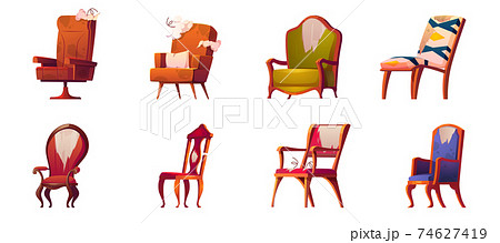 Broken chairs and armchairs old furniture set 74627419
