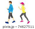 ウォーキングする男性とランニングする女性（背景なし） 74627511