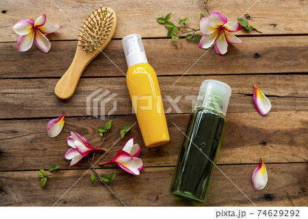 shampoo, hair care serum for damaged hairs and brush comb health care beauty head and hair 74629292