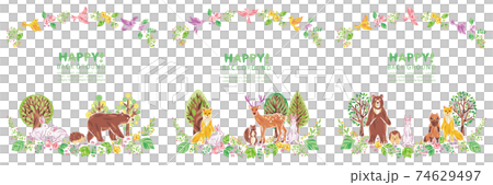 Plants and animals such as trees, flowers and grass Illustration frame set ② Plants and animals such as trees, flowers and grass Illustration frame set ② 74629497