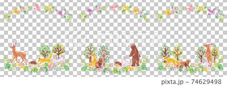 Plants and animals such as trees, flowers and grass Illustration frame set ① Plants and animals such as trees, flowers and grass Illustration frame set ① 74629498