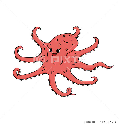 Happy smiling Pink octopus. Vector outline isolated doodle sea or ocean animal isolated on white background Happy smiling Pink octopus. Vector outline isolated doodle sea or ocean animal isolated on white background 74629573