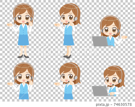 Call center operator female set anime-style character 74630578