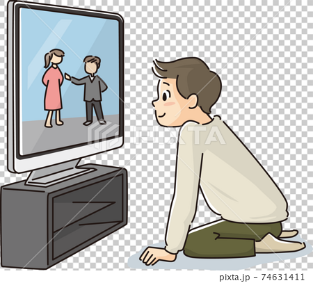 近い距離でテレビを見る男の子のイラスト素材