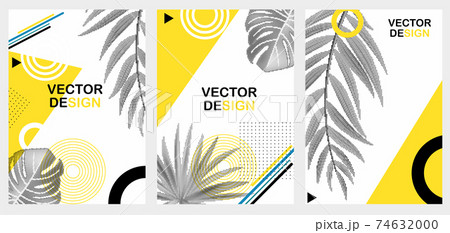 Abstract Geometric Trendy Background with Halftones Palm Leaves Collection Set. Vector Illustration EPS10 74632000