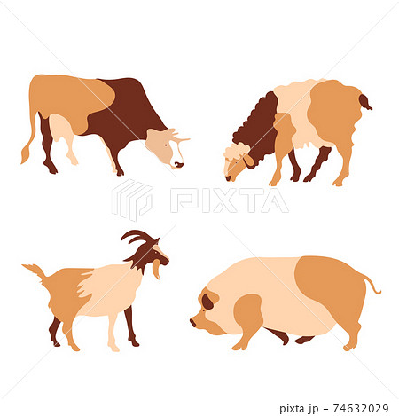 Cow Sheep Goat And Pig Silhouettes Of Farm のイラスト素材