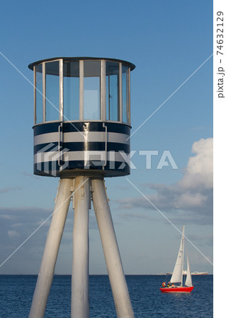 Lifeguard towers at a beach in Denmark Lifeguard towers at a beach in Denmark 74632129