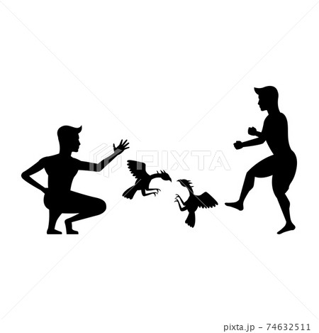 black silhouette design with isolated white background of people man gambling chicken fight 74632511