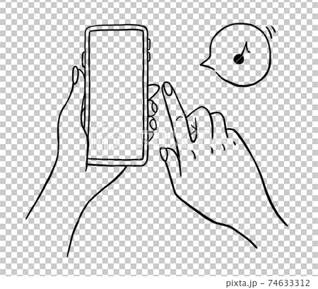 携帯や手の白黒アニメイラストイメージのイラスト素材