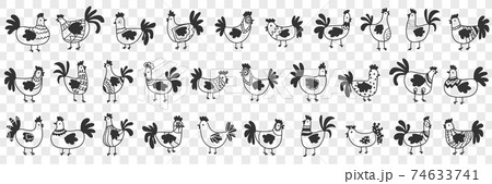Hens and roosters doodle set 74633741