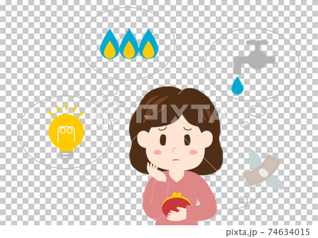 Saving utility bills Illustrations of worried women 74634015