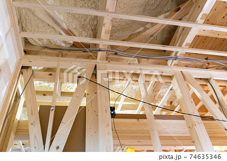 新築一戸建ての工事中の現場（電気配線） 74635346
