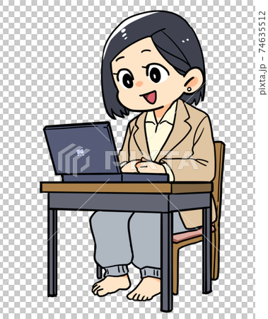 A woman in work clothes only on top by telework 74635512