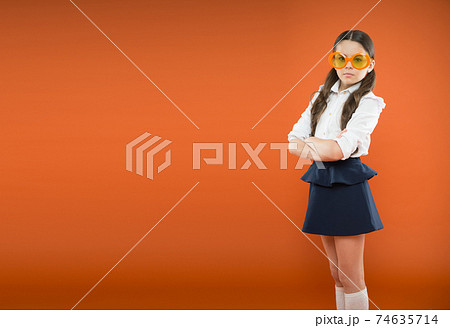 Prepare kid first school day. Schoolgirl cute ponytails.  74635714