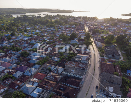 Aerial shot of Pemba island, zanzibar archipelago. Wete city at sunset time 74636060