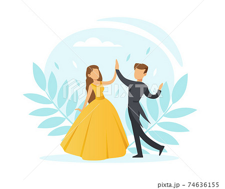 Couple Dancing Waltz, Classical Choreography Concept, Dance Class Cartoon Vector Illustration 74636155