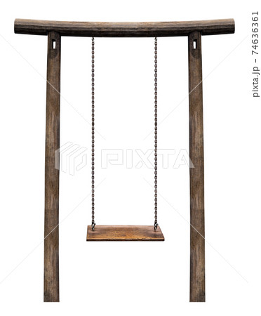 Wooden swing on pillar isolated 74636361