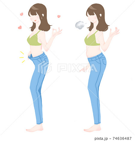 ダイエット後の女の子 線無し グリーンのイラスト素材