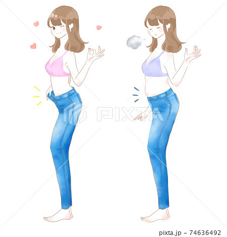 ダイエット後の女の子 線有りパステルのイラスト素材