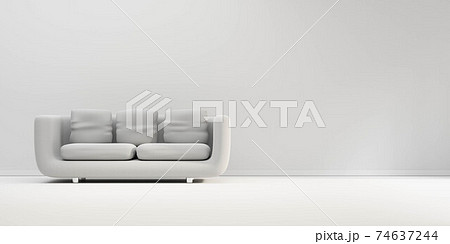 White leather couch with pillows with big white room wall background 3d render illustration White leather couch with pillows with big white room wall background 3d render illustration 74637244