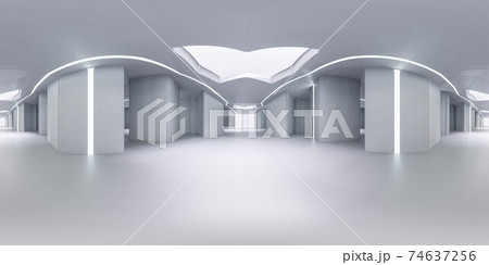 360 spherical panorama view of futuristic white hall 3d render illustration vr hdri style 74637256