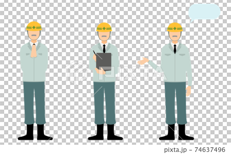 Construction site director pose set, senior man Construction site director pose set, senior man 74637496