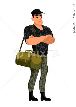 Military man traveler standing isolated on white 74637524