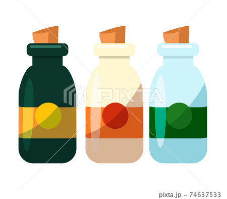 Color glass bottle with cork set isolated on white Color glass bottle with cork set isolated on white 74637533