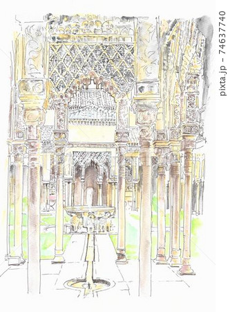 世界遺産の街並み スペイン アルハンブラ宮殿のイラスト素材