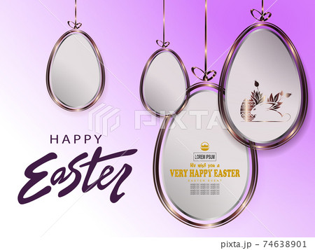 Easter light purple design, abstract eggs on a pendant with a gold border 74638901