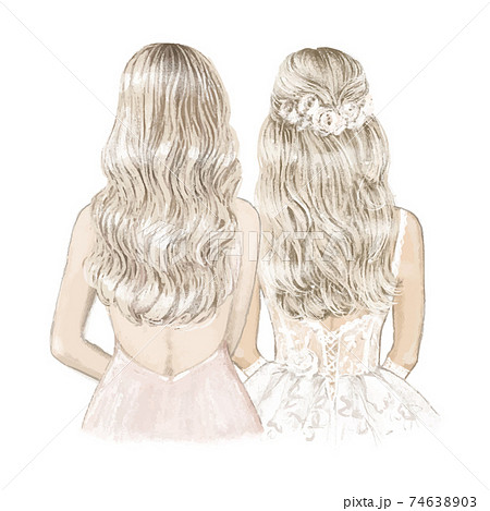Blonde Bride and Bridesmaid. Hand drawn Illustration 74638903