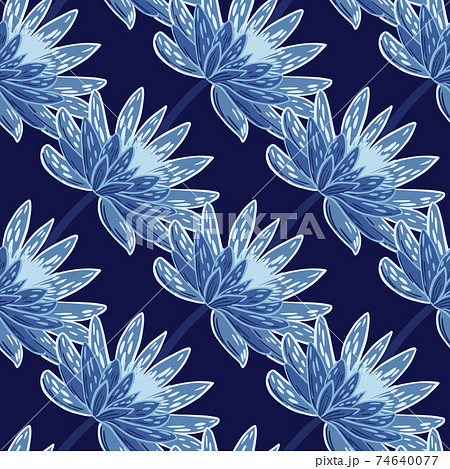 Scrapbook flora seamless pattern with blue hand drawn chrysanthemum flowers elements. Navy blue background. Scrapbook flora seamless pattern with blue hand drawn chrysanthemum flowers elements. Navy blue background. 74640077