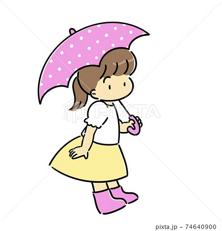 ピンクの傘を持った女の子のイラスト素材
