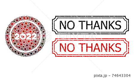 No Thanks Textured Seals with Notches and Start 2022 Round Button Collage of Covid Elements 74643304