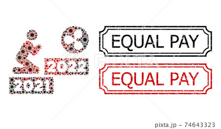 Equal Pay Distress Seals with Notches and Man Pray Ripple 2022 Collage of Covid Virus Items 74643323