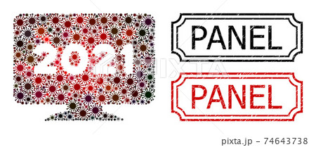 Panel Textured Seals with Notches and 2021 Display Screen Collage of Covid-2019 Icons 74643738