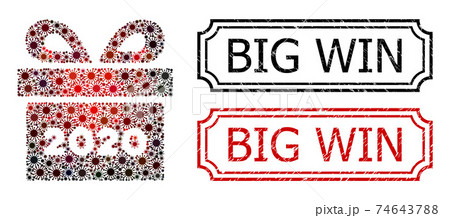 Big Win Distress Rubber Stamps with Notches and 2020 Gift Collage of Covid Virus Elements 74643788