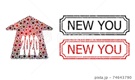 New You Distress Rubber Stamps with Notches and 2020 Forward Arrow Collage of Covid Virus Icons New You Distress Rubber Stamps with Notches and 2020 Forward Arrow Collage of Covid Virus Icons 74643790