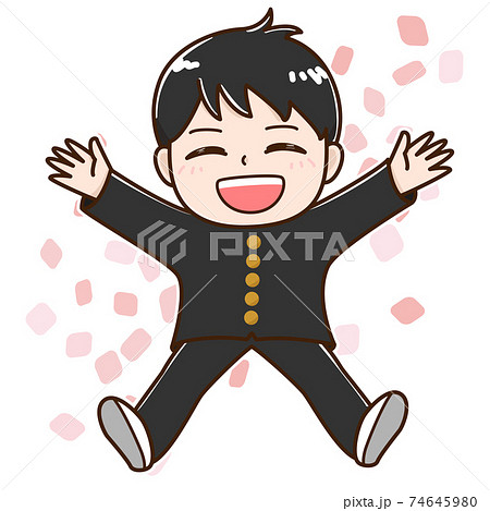 飛び跳ねて喜ぶ学生　学ラン　男 74645980