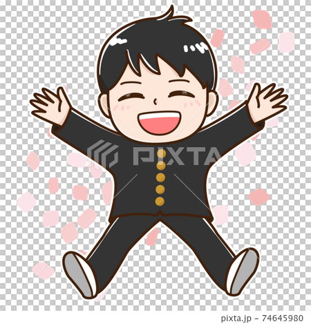 飛び跳ねて喜ぶ学生　学ラン　男 74645980