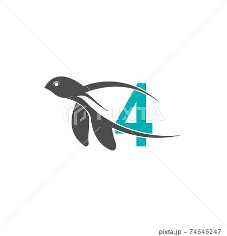 Sea turtle icon with number 4 logo design illustration 74646247