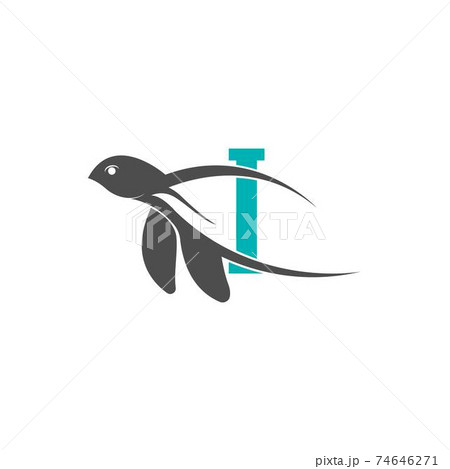 Sea turtle icon with letter I logo design illustration 74646271